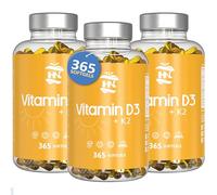 Vitamina D - 365 Cápsulas de vitamina D3 K2 - Vitamina D (5000 UI) altamente concentrada. Favorece la función inmunológica y ósea - 1095 cápsulas (3 botes)