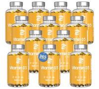 Vitamina D - 365 Cápsulas de vitamina D3 K2 - Vitamina D (5000 UI) altamente concentrada. Favorece la función inmunológica y ósea - 365 cápsulas (12 Botes)