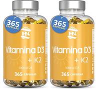 Vitamina D - 365 Cápsulas de vitamina D3 K2 - Vitamina D (5000 UI) altamente concentrada. Favorece la función inmunológica y ósea - 365 cápsulas (1 Bote 365 Cápsulas) (Paquete de 2)