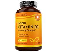 Vitamina D3 1000 UI - 365 Cápsulas de Gel de Colecalciferol (Suministro Para Un Año) - Vitamina D Contribuye al Mantenimiento de Huesos y Dientes Normales - Hecho en el Reino Unido por Nutravita