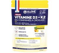 Vitamina D3 (2000 UI) + K2 (all-trans MK7, 75 µg) | 100% VEGANA | Huesos, Músculos, Inmunidad | 270 comprimidos masticables | Aroma natural de piña | Tratamiento de +6 meses | Fabricado en Francia