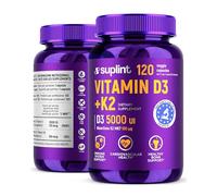 Vitamina D3 K2 5000 UI - 120 Cápsulas Veganas - 100 µg de Vitamina K2 ≥ 99% All-Trans MK-7 - Analizado en Laboratorio con Certificado - Para Mujeres y Hombres - Sin OGM, Sin Gluten