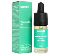 Vitamina D3 K2 | Altamente dosificadas con 2000 UI de vitamina D3 y 3600 UI de vitamina K2 por dosis diaria | Sin azúcar ni gluten | 60 porciones - frasco de 10 ml | Vegano | Sundt Supplements