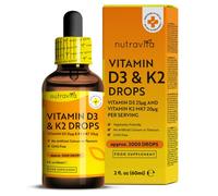 Vitamina D3 K2 MK7 Gotas de Alta Potencia - Vitamina D 1000IU y K2 20ug por 2 Gotas - 60ml - Suministro Más de 1 Año - Apoya el Sistema Inmunológico, Huesos, Músculos y Dientes Normales - Nutravita