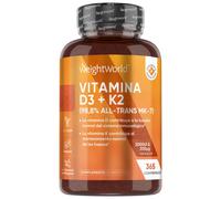 Vitamina D3 + K2 Vegana 2000 UI 200 mcg - 365 Comprimidos - Para Sistema Inmune y Cuidado de Huesos y Músculos