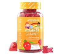 Vitamina D3 Niños 400 UI | 90 Gominolas | para 3 Meses | Novomins | Vitamina D para Huesos y Dientes | Sin Gluten | Vitamin D | Favorece la Absorción Normal del Calcio | Sabor Fresa