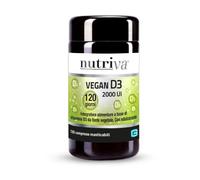 Vitamina D3, Suplemento dietético Vegetal, Huesos, Fragilidad ósea, NUTRIVA Vegano D3 2000 UI, 120 Tabletas (4 Meses), Patente Vitashine