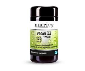 Vitamina D3, Suplemento dietético Vegetal, Huesos, Fragilidad ósea, NUTRIVA Vegano D3 2000 UI, 120 Tabletas (4 Meses), Patente Vitashine