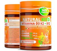 Vitamina D3 y K2 4000UI - 365 microtabletas d3 k2-100 mcg vitamina d3-100 mcg vitamina k2 MK7- Apoyo completo para huesos, músculos y energía - Suplemento de vitamina D sin gluten NATURALKETO®
