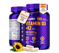 Vitamina D3 y K2 Alta Dosis 5000 UI - 180 Cápsulas | Vitamina D3 K2 con 100 µg K2 MK-7 All-Trans ≥98% - 1 Cápsula cada 5 Días, 20 Meses - Huesos, Dientes e Inmunidad