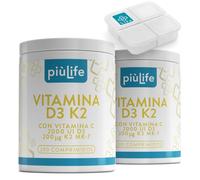 Vitamina D3 Y K2 + Vitamina C 400 Comprimidos PiùLife, Vitamina D3 2000 Ui, Vitamina K2 Mk7 200µg Y Vit C 125mg, Fortalece Los Huesos Y Sistema Inmunológico, Regula Los Niveles De Calcio Y Fósforo