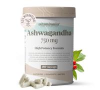 Vitaminalia Ashwagandha 750mg (8,5% Withanólidos) | 180 Cápsulas Vegetales | Extracto 100% Raíz Withania somnifera 10 Veces Más Concentrado | No-GMO, Vegano, Sin Gluten