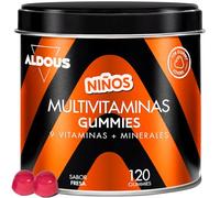 Gominolas Multivitaminas Niños - 120 Gummies Sabor natural Fresa - 12 vitaminas y minerales - Vitaminas, Biotina, Zinc, Ácido Fólico, Yodo, Colina - Vitamina c para niños - Vitaminas niños