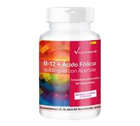Vitamintrend Vitamina B-12 + ácido fólico sublingual con acerola, 180 tabletas, altamente dosificado con 500 µg de vitamina B12, alimenticio vegano sin estearato de magnesio, fabricado en Alemania