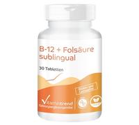 Vitamintrend Vitamina B12 500 µg + Ácido fólico 100 µg sublingual, 30 tabletas, con acerola, alta dosis, complemento alimenticio vegano, fabricado en Alemania