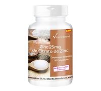 Vitamintrend Zinc 25 mg de citrato de zinc, 180 tabletas, fácil de tragar, altamente dosificado, complemento alimenticio vegano sin estearato de magnesio, fabricado en Alemania