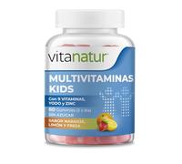 Vitanatur - Multivitaminas Kids Gummies, Complemento Alimenticio Infantil con 9 Vitaminas, Yodo y Zinc, con Edulcorantes y Sin Azúcar, Sabor Naranja, Limón y Fresa - 60 Gummies