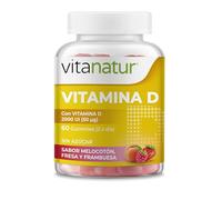 Vitanatur - Vitamina D Gummies, Complemento Alimenticio con Vitamina D, con Edulcorantes y Sin Azúcar, Sabor Melocotón, Fresa y Frambuesa - 60 Gummies
