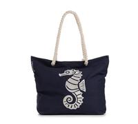 Vitapur Bolsa de playa azul de caballito de mar - Bolsa de playa grande azul para mujer, impermeable, con cremallera y separadores de bolsillo, bolsa de playa moderna para vacaciones y piscina
