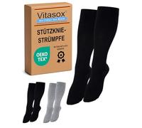 Vitasox Medias de apoyo hasta la rodilla 44450-51, medias de viaje hasta la rodilla de algodón, de señora y caballero, de compresión, lote de 2, negro/plata, 35/38