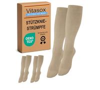 Vitasox Medias de apoyo hasta la rodilla 44456, medias de viaje hasta la rodilla de algodón, de señora y caballero, de compresión, lote de 2, beis, 35/38