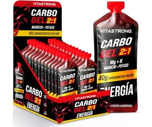 Vitastrong Carbo Gel 2:1, Energetico Ciclismo y Running, 24 Sobres Monodosis 60ml, 40g Carbohidratos, 56mg Magnesio y 300mg Potasio/Dosis, Maltodextrinas x Intra Workout, Power Gel Deporte Energia