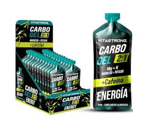 Vitastrong Carbo Gel 2:1, Energetico Ciclismo y Running, 24 Sobres Monodosis 60ml, 40g Carbohidratos, 56mg Magnesio y 300mg Potasio/Dosis (Gel de carbohidratos con cafeína)