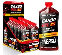 Vitastrong Carbo Gel Energetico, Ciclismo, Running, Carbohidratos Líquidos | Carbo Gel 24 Sobres Monodosis con Pajita, 60ml, Carbohidratos 40gr, Potasio 300mg, Magnesio 56,25mg, Cafeína 167mg