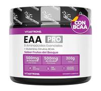Vitastrong EAA PRO Aminoácidos Esenciales, 9 EAA Aminoácidos Esenciales | Polvo 300g, BCAA Aminoacidos Ramificados, L Glutamina, L Triptofano, L Lisina, L Citrulina, L Tirosina, Leucina, Frutos Rojos