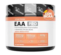 Vitastrong EAA PRO Aminoácidos Esenciales, 9 EAA Aminoácidos Esenciales | Polvo 300g, BCAA Aminoacidos Ramificados, L Glutamina, L Triptofano, L Lisina, L Citrulina, L Tirosina, Leucina, Melocotón