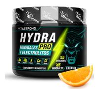 Vitastrong Electrolitos Pre Workout Vegano, Hydra Pro 250g | 10 Vitaminas y Minerales, Rhodiola Rosea, Vit C, Vitamina B12, Potasio y Magnesio Malato, Electrolytes Sin Gluten, Naranja