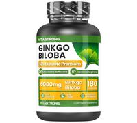 Vitastrong Ginkgo Biloba, 24% Glucósidos Flavonólicos, Extracto 50:1, Vegan | 6000mg, 6% Lactonas Terpénicas, Nootrópico Natural, Ginkgo Biloba Natural, Sin Gluten, ni OGM, 180 Comprimidos