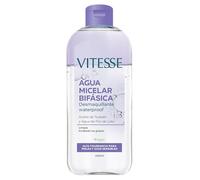 Vitesse, Agua Micelar Bifásica, Desmaquillante Waterproof Bifásico para Ojos y Labios, con Aceite de Tsubaki y Agua de Flor de Loto, Limpia Profundamente e Hidrata, Acabado No Graso, 400 ml