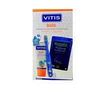 Vitis Kids PACK Gel Dentífrico Con Fluor Sabor Cereza, 50ml (+de 6 meses) +Cepillo Dental +3 AÑOS, REGALO PIZARRA MÁGICA.