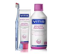VITIS Kit de cuidado dental saludable para las encías - pasta de dientes y enjuague bucal + cepillo de dientes gingival - para el cuidado bucal diario