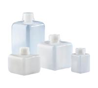 Vitlab Botella de cuello estrecho de HDPE con tapón de rosca LDPE, cuadrado, transparente, rosca de 32 GL, capacidad de 500 ml, 90 mm de longitud, 90 mm de ancho, 106 mm de altura, 12 unidades