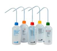 Vitlab Pissette VITsafe, cuello estrecho, PE-LD, GL 25, boquilla pulverizadora VENT-CAP