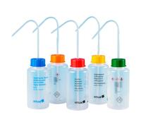 Vitlab VITsafe - Lote de 12 botellas de plástico LDPE con tapón de rosca azul Vent-Cap, cuello ancho, rosca GL 45, agua de dest, capacidad de 500 ml, diámetro de 76 mm, altura de 166 mm
