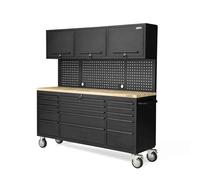 VITO - Banco de trabajo sobre ruedas Diseño - Armario con 3 puertas 182 x 51 x 186 cm 15 cajones con freno - Tablero de madera Capacidad de carga 500kg