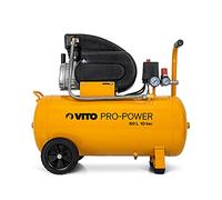 Vito - Compresor (50 L, 10 bar, 2,5 CV, 1900 W, incluye reductor de presión, depósito de 50 l, 2 manómetros y 2 acoplamientos rápidos