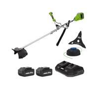 VITO - Desbrozadora inalámbrica 40 V + 2 baterías de litio 4 Ah Corte Ø 250 - 350 mm, hoja e hilo de nailon + cargador doble rápido