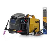 VITO - Estación de soldadura inverter combinada ARC TIG 150A antorcha TIG +12 palillos Ø 2,5 mm + pasamontañas automáticas + maletín lujo