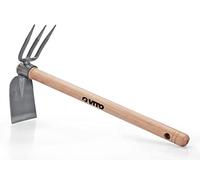VITO Garden - Azada de doble pico de 3 dientes con mango de madera - Longitud del mango 40 cm - Azada de combinación muy estable - Azada para desyerbar - Herramienta de jardín pequeña tradicionalmente