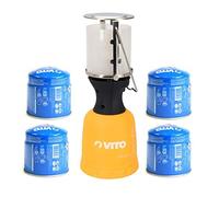 VITO - Lámpara de gas con 4 cartuchos de gas de 190 g, linterna para botella de camping de gas (190 g)