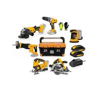 VITO - Pack de 6 herramientas inalámbricas VITOPOWER 20 V: taladradora/atornilladora de percusión, sierra de calar, circular, sable, amoladora de 115 mm, lijadora orbital + 2 baterías de 2,0 Ah