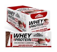 VITOBEST | Barritas Whey Protein Bar | Contribuye a aumentar y conservar la masa muscular | Relleno de mousse aromatizado y cobertura de chocolate con leche | Sabor Fresa - 25 barritas x (35 g)