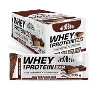 VITOBEST | Barritas Whey Protein Bar | Contribuye a aumentar y conservar la masa muscular | Relleno de mousse aromatizado y cobertura de chocolate con leche | Sabor Chocolate - 25 barritas x (35 g)