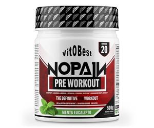 VITOBEST | Entrenos NoPain | Suplemento pre-entreno para maximizar el rendimiento y retrasar la fatiga | Con Clonapure®, β-Alanina, L-Arginina y L-Citrulina | Sabor Menta Eucalipto - 500 g