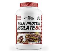 VITOBEST | Proteínas Milk Protein Isolate 80 | Más de 22 g de proteína láctea por toma, aminoácidos esenciales BCAA | Textura cremosa excelente solubilidad | Sabor Chocolate Dubái con pistacho - 2 kg