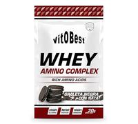 VITOBEST | Proteínas Whey Amino Complex (Sobres) | Contribuye a aumentar y mantener la masa muscular | WPC + L-Glutamina (Ajinomoto®) + L-Taurina | Sabor Galleta negra con Nata - 15 sobres x (30 g)